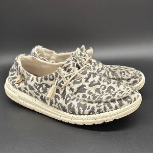 Hey Dude Women's Wendy Woven Cheetah Black and Grey Sz 8